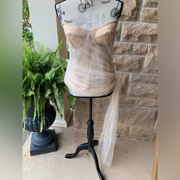 RARE FASHION NOVA Tule Mesh Nude Bustier Corset Draped Top Size Large LIKE NEW - Picture 15 of 16